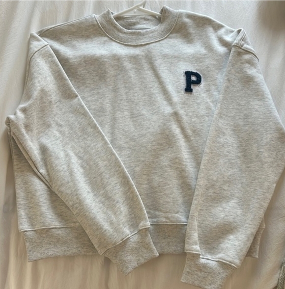 Parke Shrunken Mockneck Sweatshirt Light Gray Navy “P” Logo L/XL - Picture 3 of 6